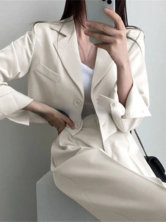 Two Piece Sets Blazer Suits Long Sleeve Fashion Coat Black High Waisted Pants