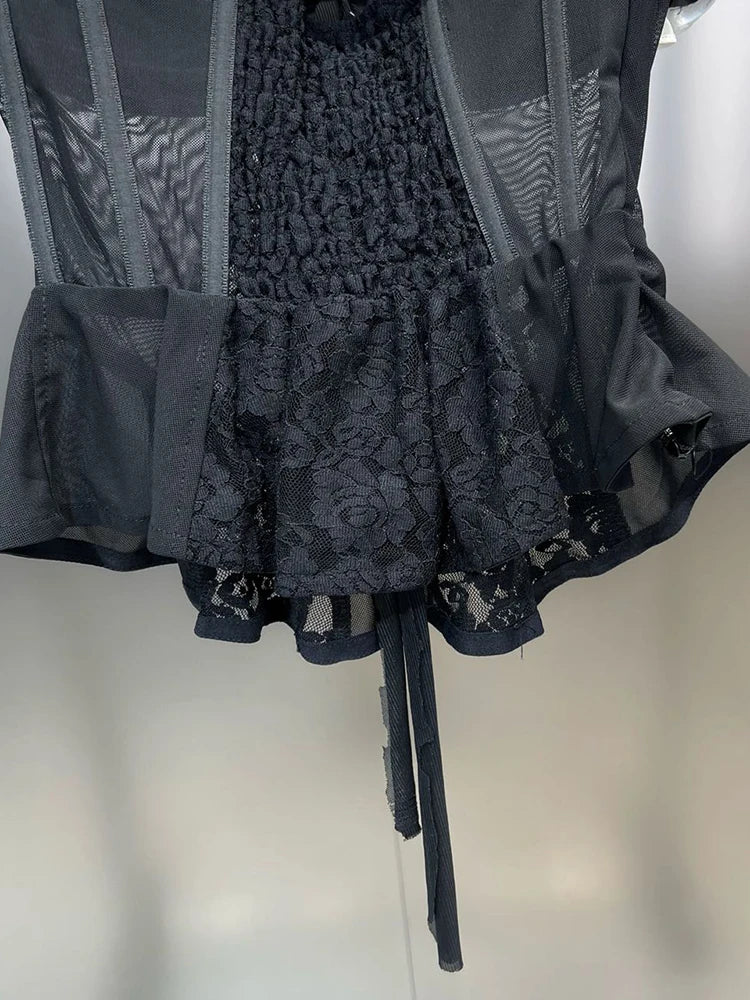 Ruffles Strapless Sleeveless Floral Top 3D Flowers
