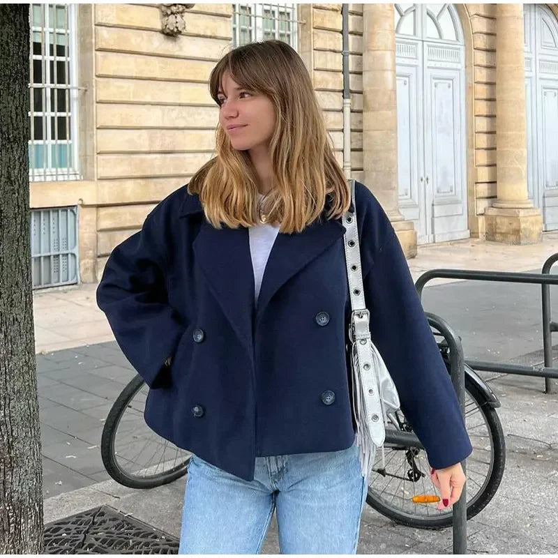 Lapel Wool Blends Short Coats