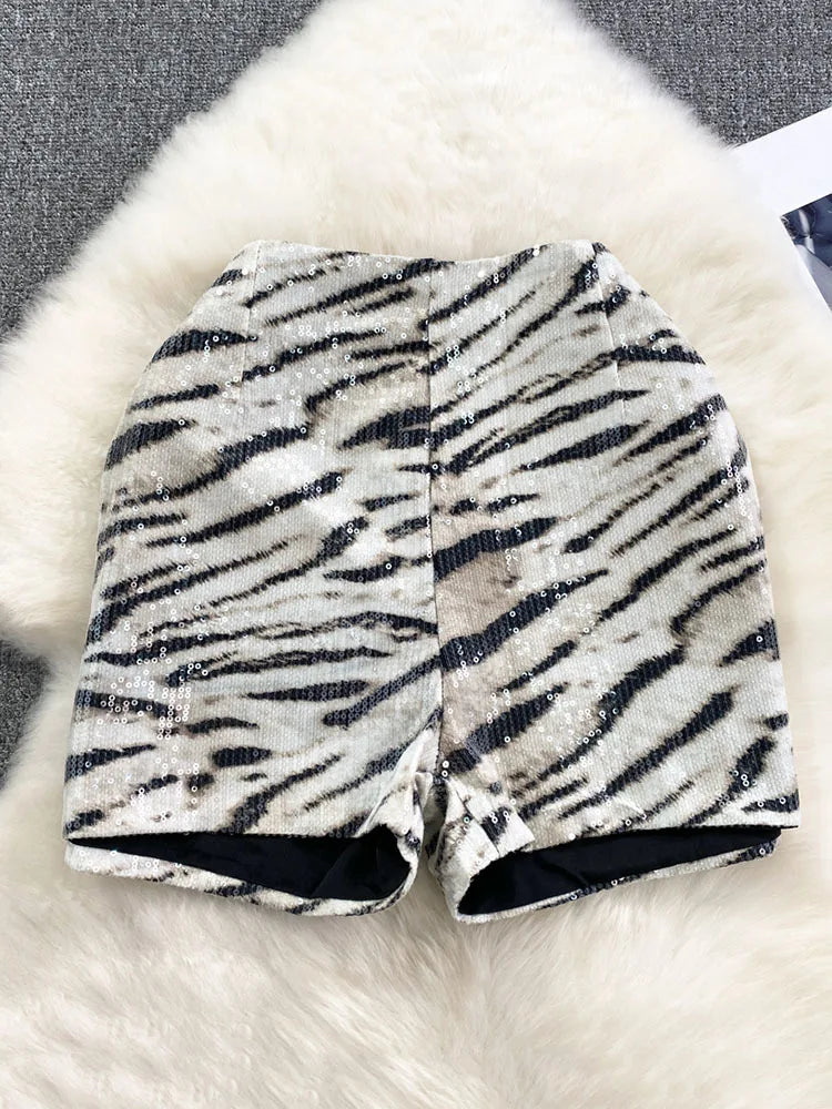 Fashion Women's Sequins Leopard Short