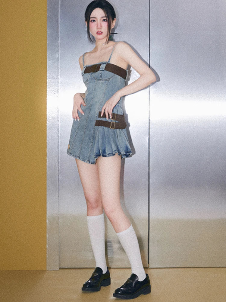 Summer Vintage Fashion Denim Mini Dress