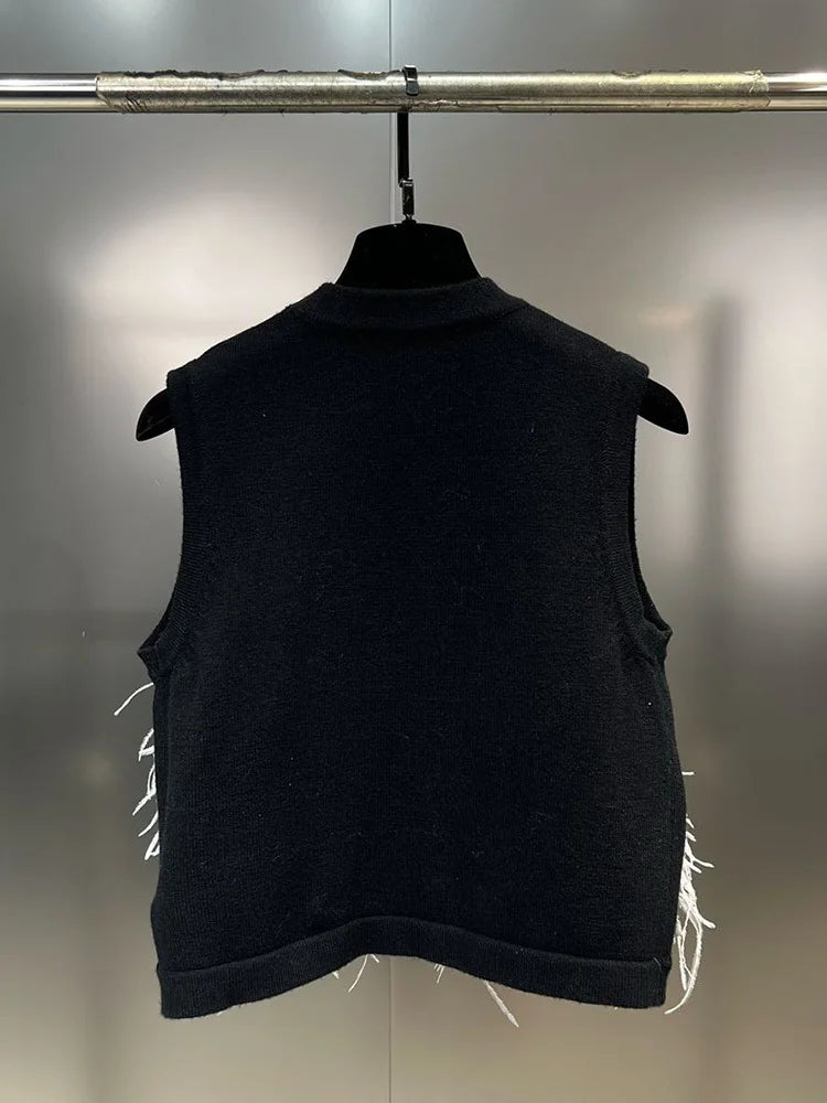 Feather Knitted Vest New V-neck Sleeveless Single Breasted Waistcoat