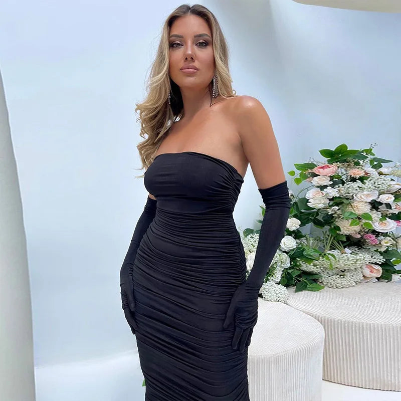 French Dresses With Sleeve Strapless Elegant Long Bodycon Dress
