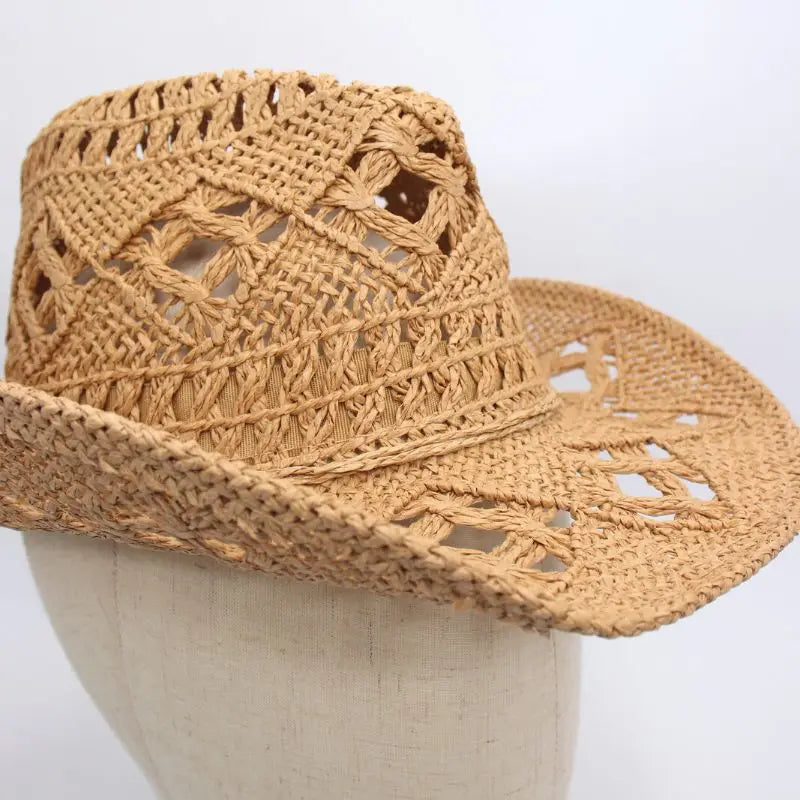 Weave Hollow Straw Cowgirl Hat Women Handmade Fashion Cowboy Panama Hats Summer Sunscreen Hat Western Knight Travel Country Hat