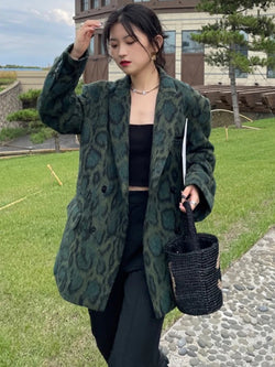 Green Leopard Graphic Female Blazer