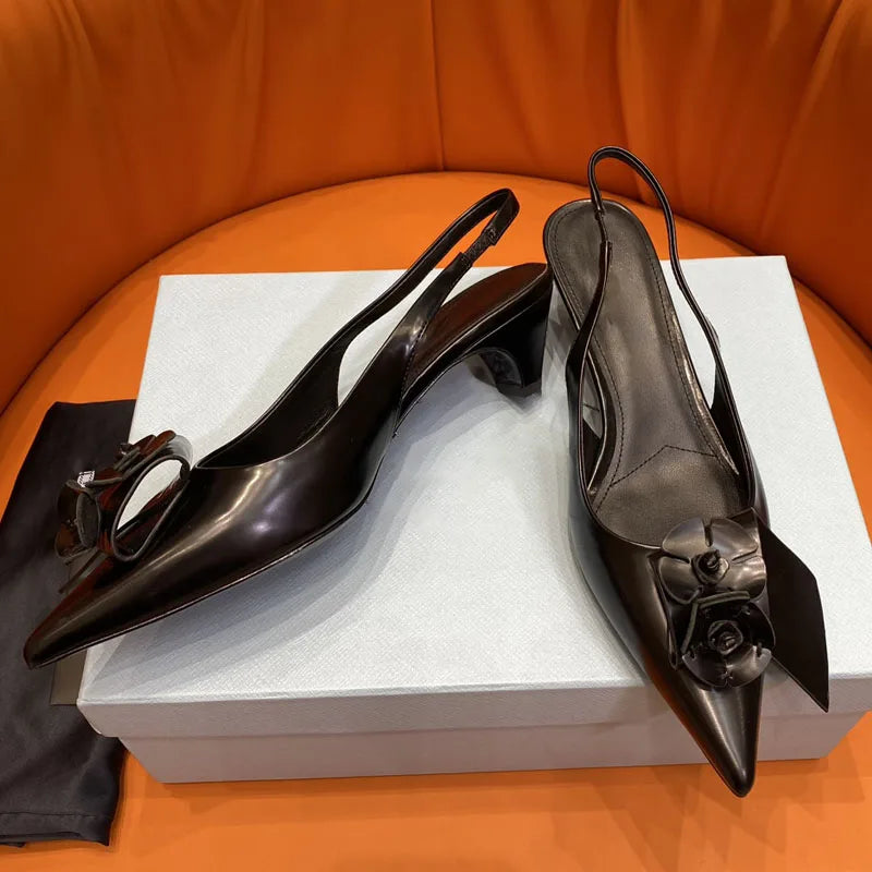 Flower Geometry Design Slingback Pointed Toe Low Heel Sandals