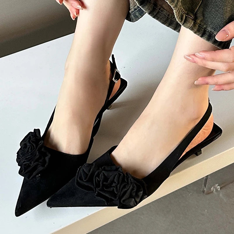 2024 Female Flower Pointed Toe Footwear Fashion Thin Heels Sandals