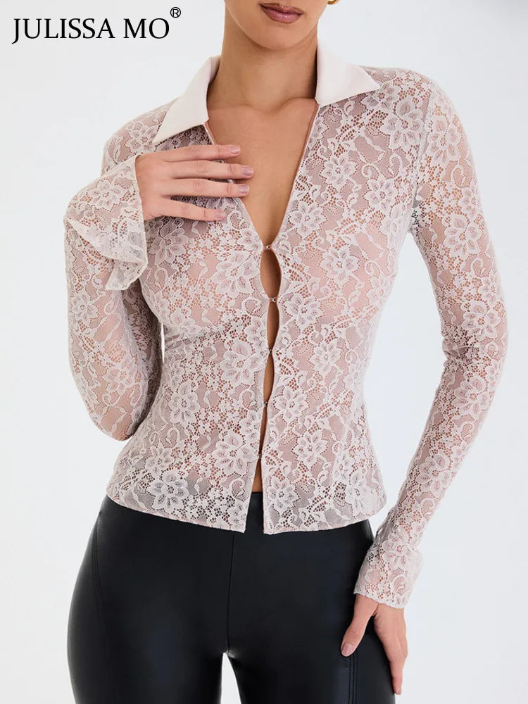 Lace Pactwork See Through Basic T-shirt