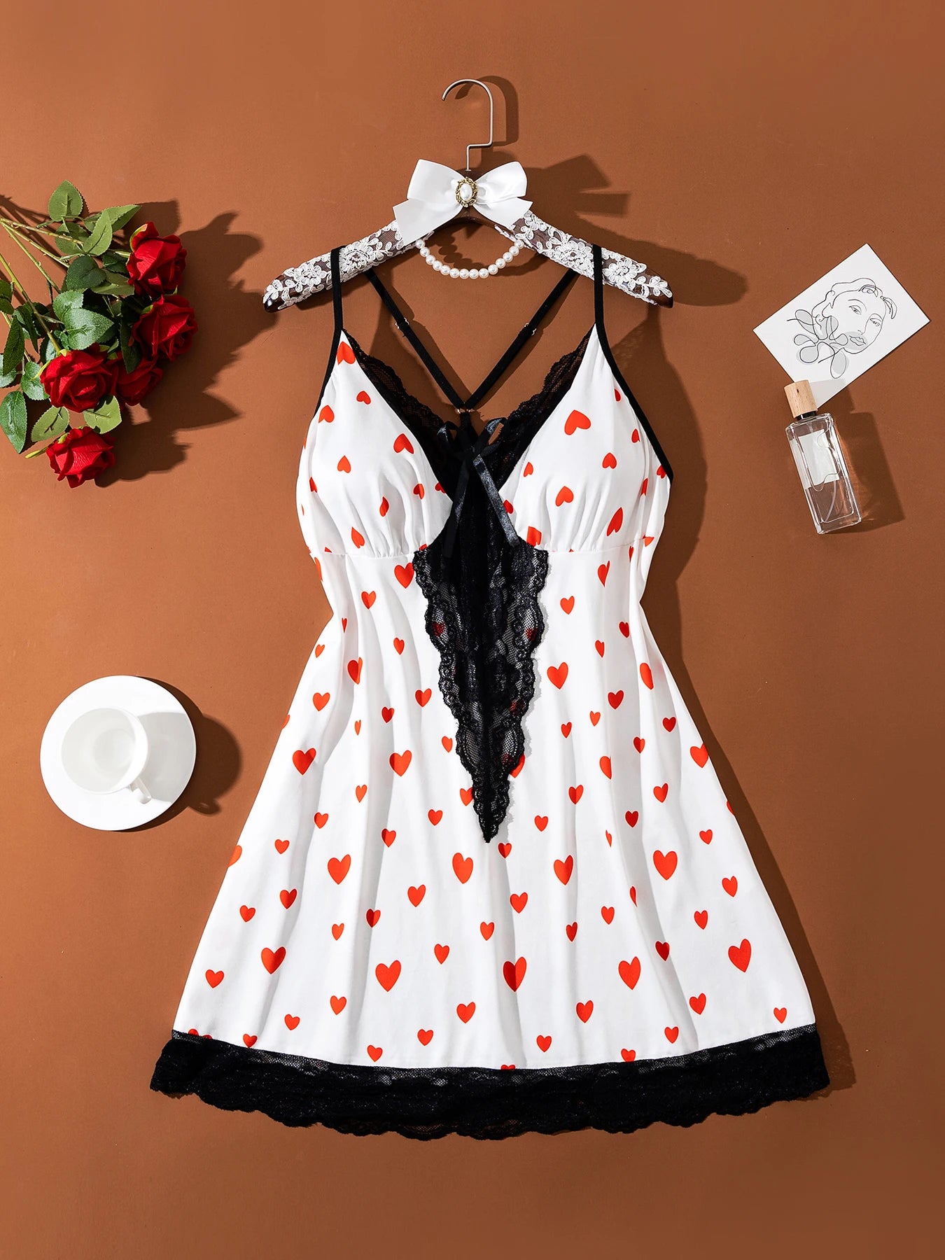 Plus - Size Romantic Lace Lingerie Dresses: Heart/Leopard Prints
