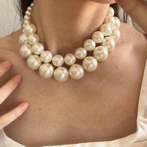 Vintage Hyperbole Double Layer Pearl Choker Necklace