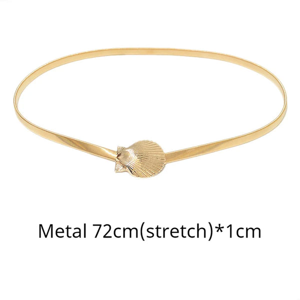 Gold Shell Belt New Metal Buckle Elastic Belts for Women Stretch Waist Chain Waistband