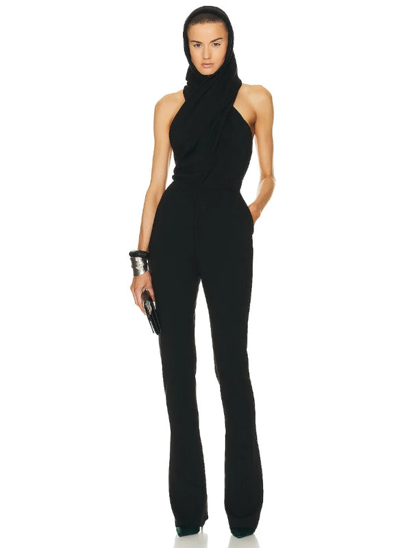 Design Sleeveless Full Length Black Hoodie Fashion Jumpsuit