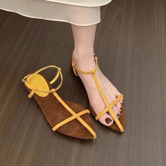 Fashion Sandals Thin Low Heels Pointed Open Toe Ankle Strap Dress Shoes,Solid Color Summer Thin Low Heels Sandals