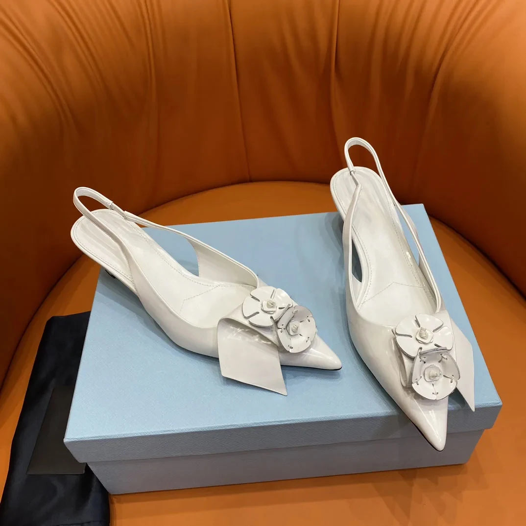 Flower Geometry Design Slingback Pointed Toe Low Heel Sandals