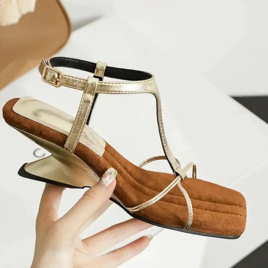 Summer Retro Square Toe Clip Toe Sandals Fashion High Heel Women's Sandals