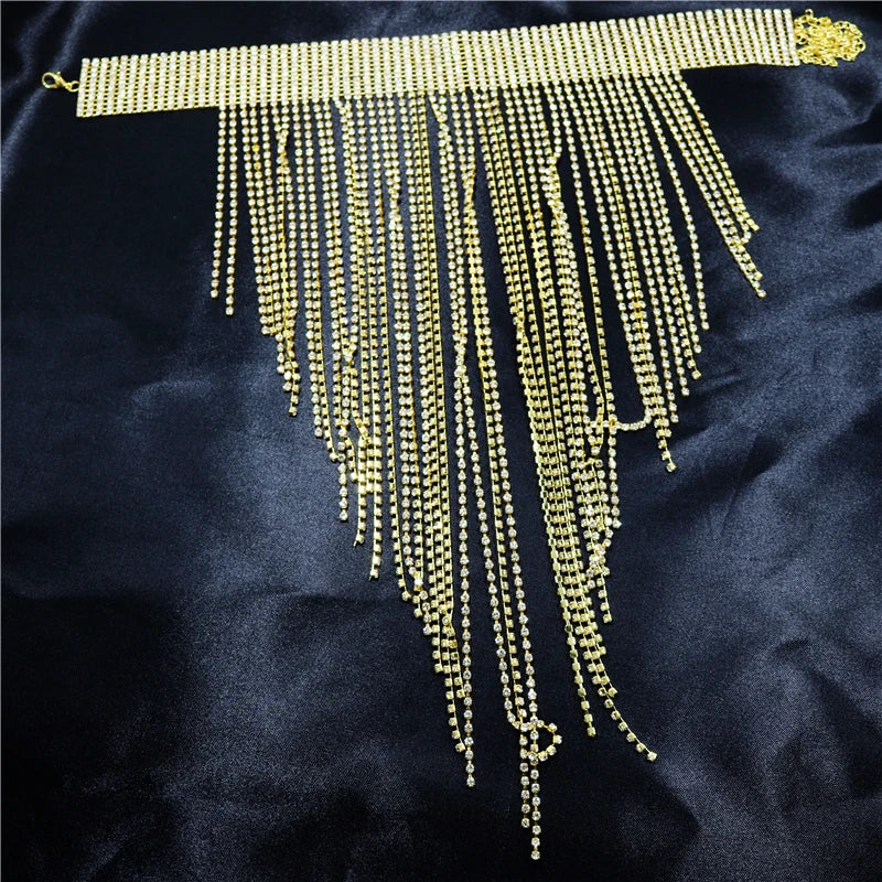 New Long Chain Rhinestone Tassel Choker Necklaces
