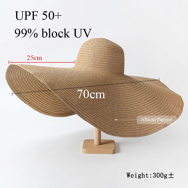 Foldable Women Oversized Floppy Straw Hat 70cm Diameter Large Brim Summer Sun Hats Panama Travel Beach Hat