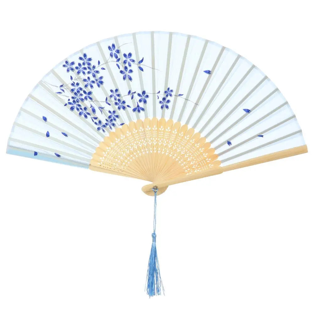 Bamboo Antique Folding Fan Chinese StyleFan Summer Female Dance Fan Portable Elegent Flower Hand Held Fan