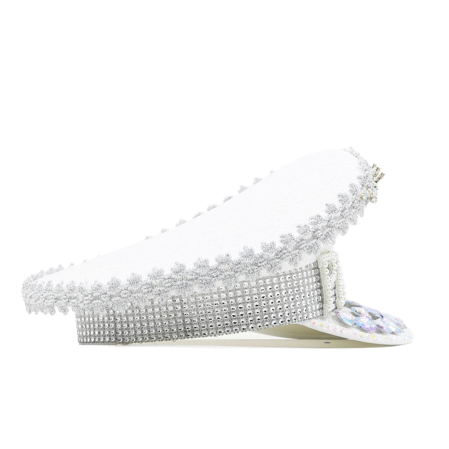 Handmade Sequined & Beaded White Luxury Rhinestone Bridal Hat Wedding Accessories Women Gothic Rave Party Club Wear Cosplay Prop