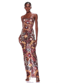 Strapless Designer Embroidery Flower Long Bodycon Gowns Dress Elegant Evening Party Club Dress