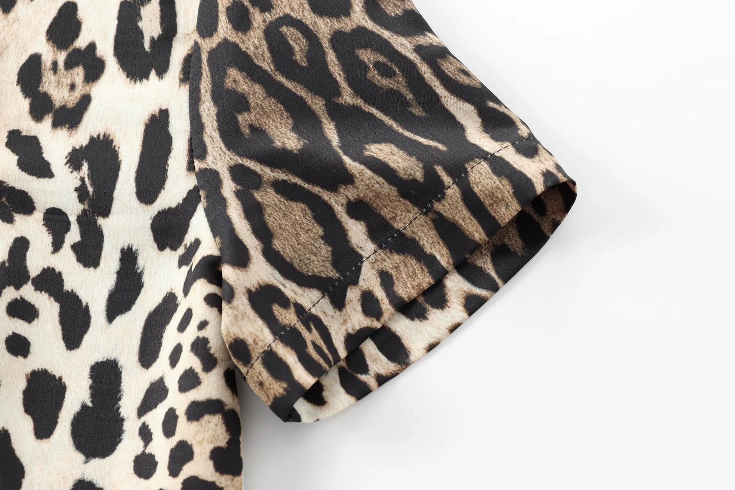 Dresses for Women Summer Dress Woman leopard print Midi Shirt Style Short Sleeved Dress