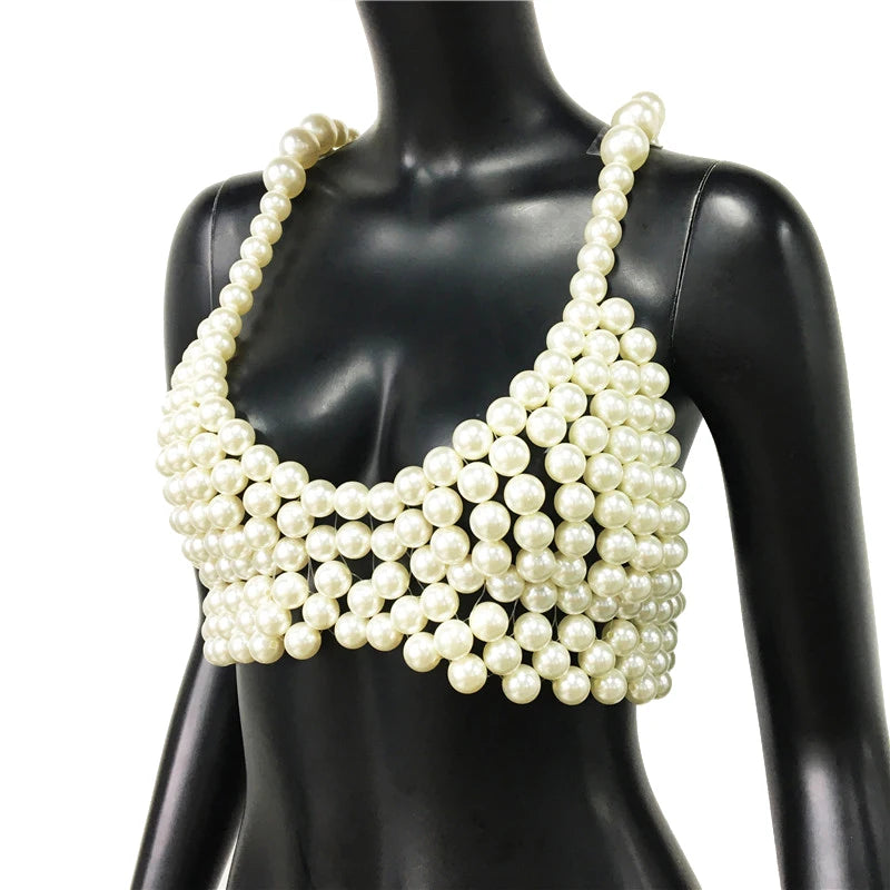 Pearls Straps Crop Tops