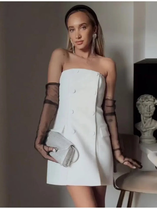 Chic Solid Strapless Bodycon Mini Dress