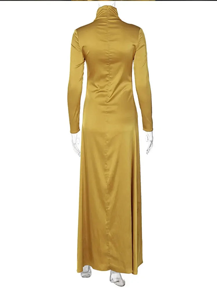 Spring Slim High Neck Glossy Maxi Dress