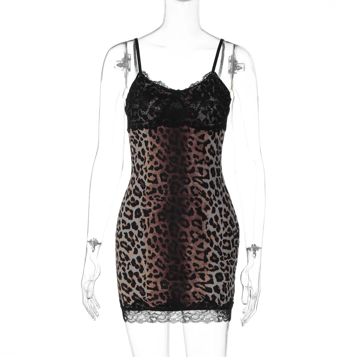 Lace Leopard Print Patchwork Bodycon Dress