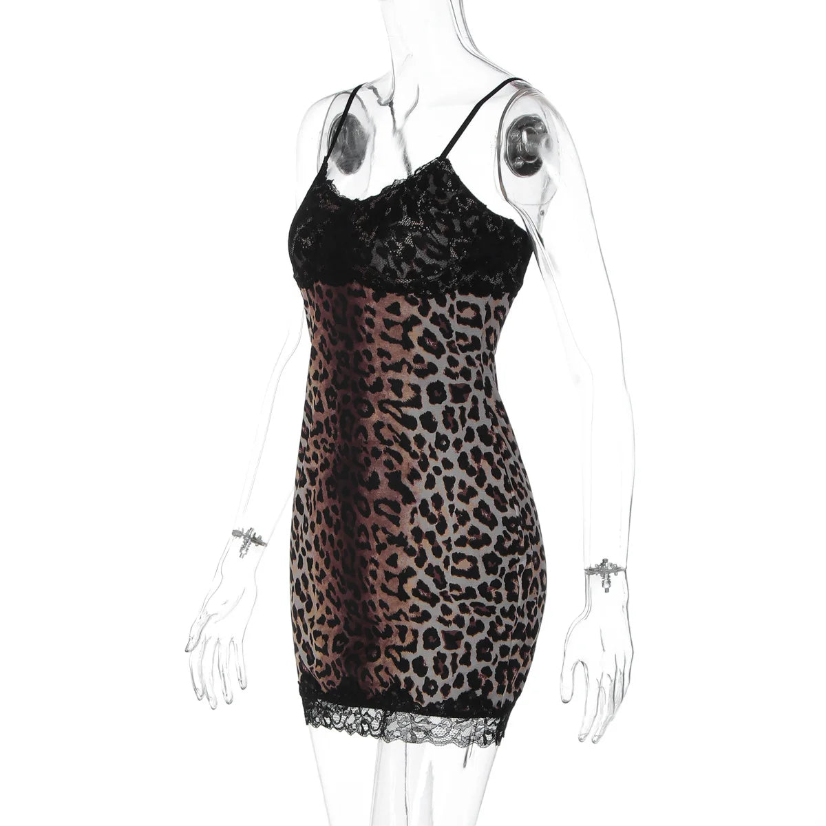 Lace Leopard Print Patchwork Bodycon Dress