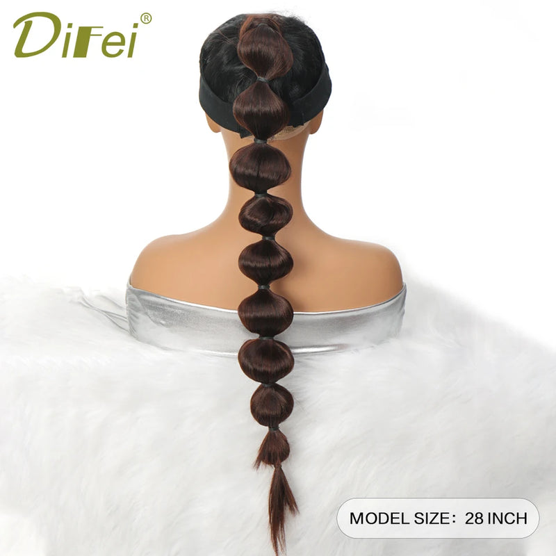 Bubble Ponytail Extension Synthetic Warp Around Ponytail Hair Extensions  For Women Lantern Bubble Ponytail Natural Black Brown