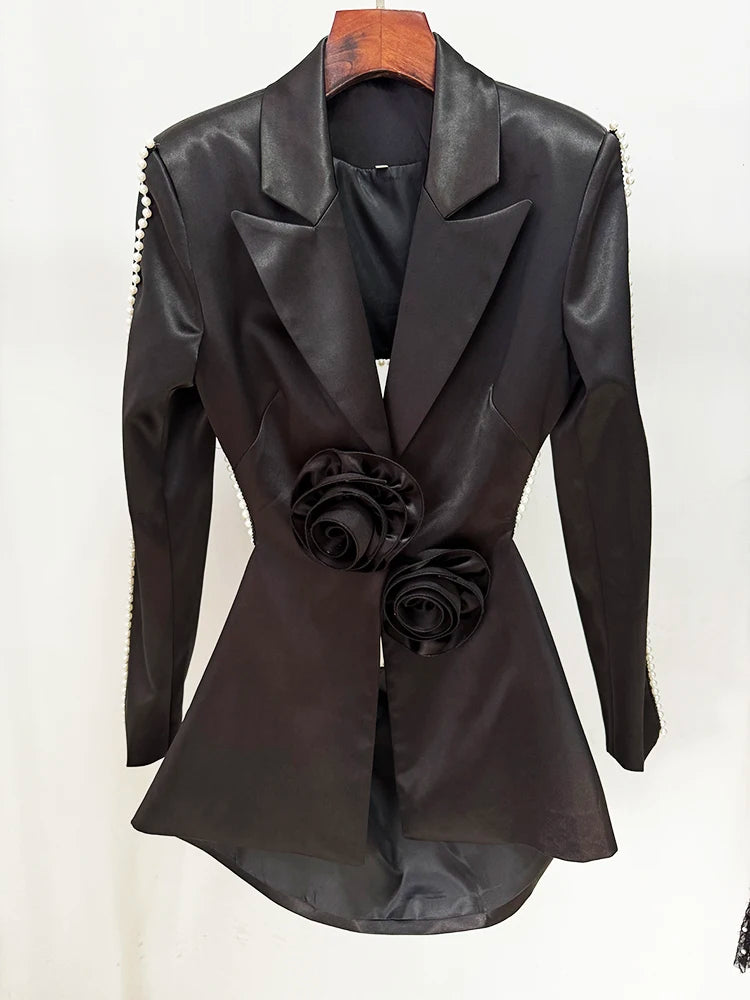 HIGH STREET Newest Designer Runway Fashion Women's Hollow Out Flowers Appliques Pearls