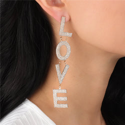 Jewelry Rhinestone LOVE Letter Earrings