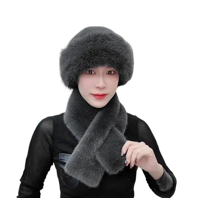 2Pcs Women Winter Russian Hat Neck Warmer Thick Stretchy Keep Warm Dome Cap Outdoor Skiing Skating Headwear