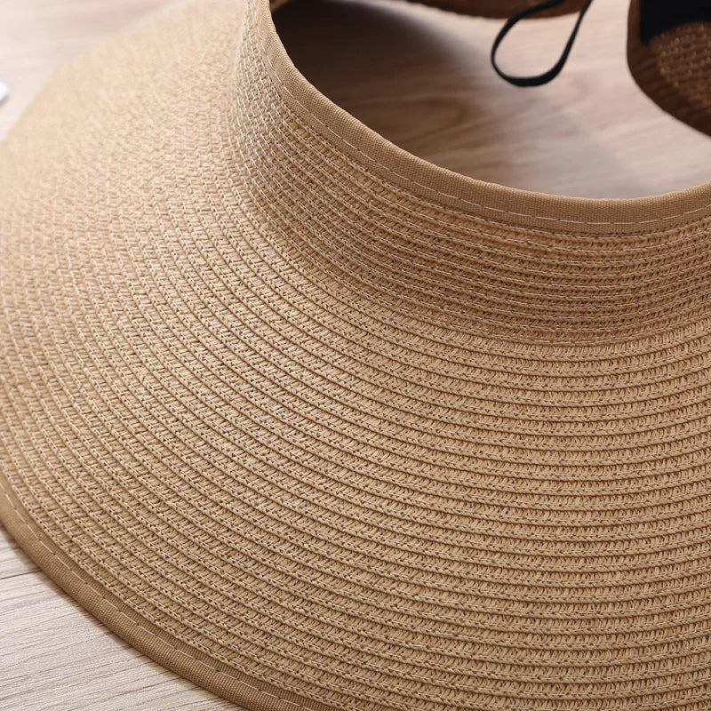 Summer Straw Hat For Women Foldable Wide Large Brim Bowknot Visors Hat Travel Sun Hat chapeau femme Beach UV Protection Caps