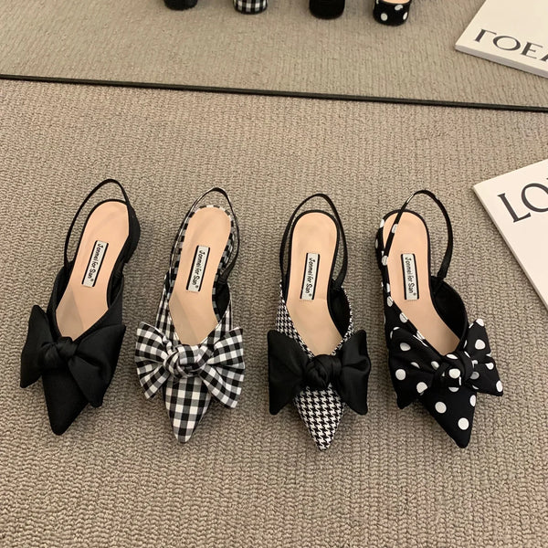 Women's Sandals Summer 2023 Pointed Low Heels Bow-knot Sandalias Fashion Baotou Strap Elegant Female Shoes Chaussure Femme