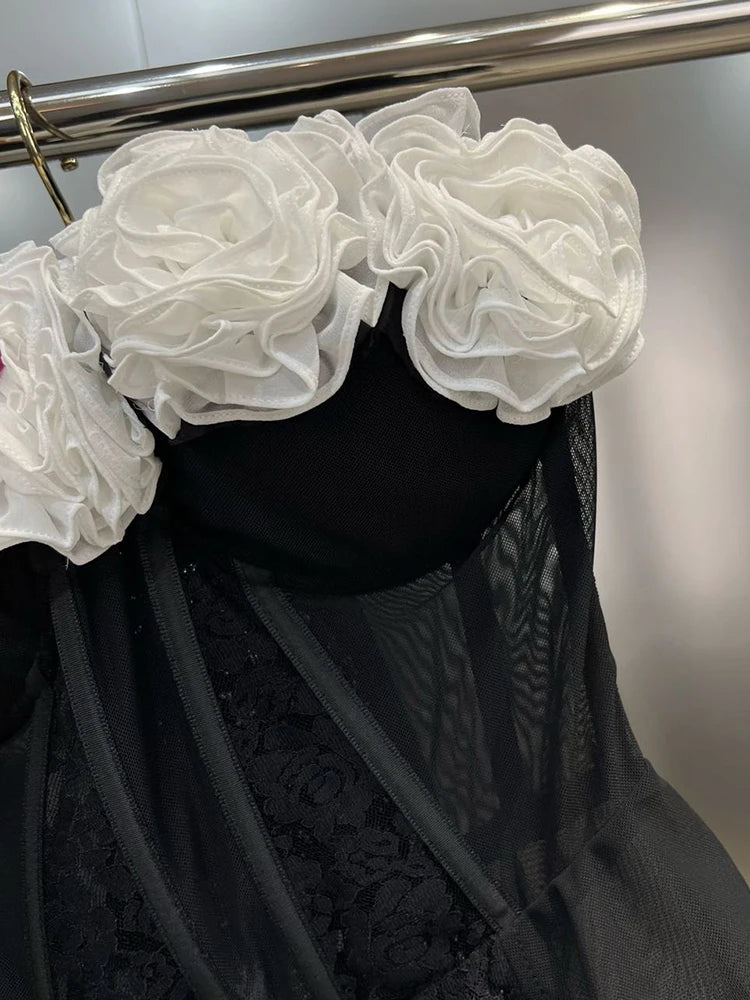 Ruffles Strapless Sleeveless Floral Top 3D Flowers