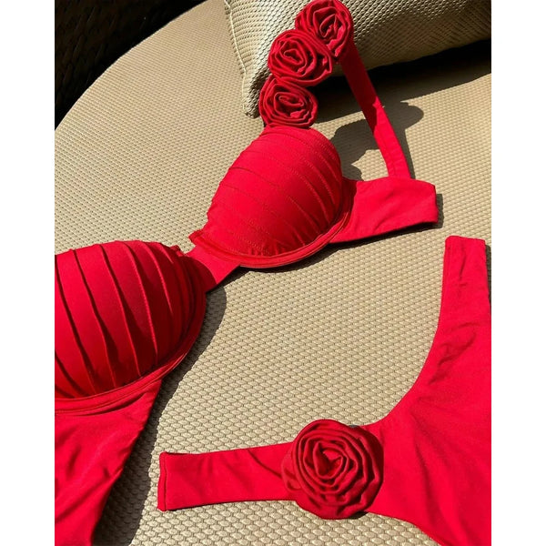 Red Push Up Bikini Micro Bikinis Set Floral Bikini