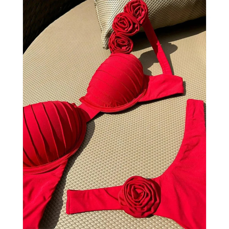 Red Push Up Bikini Micro Bikinis Set Floral Bikini