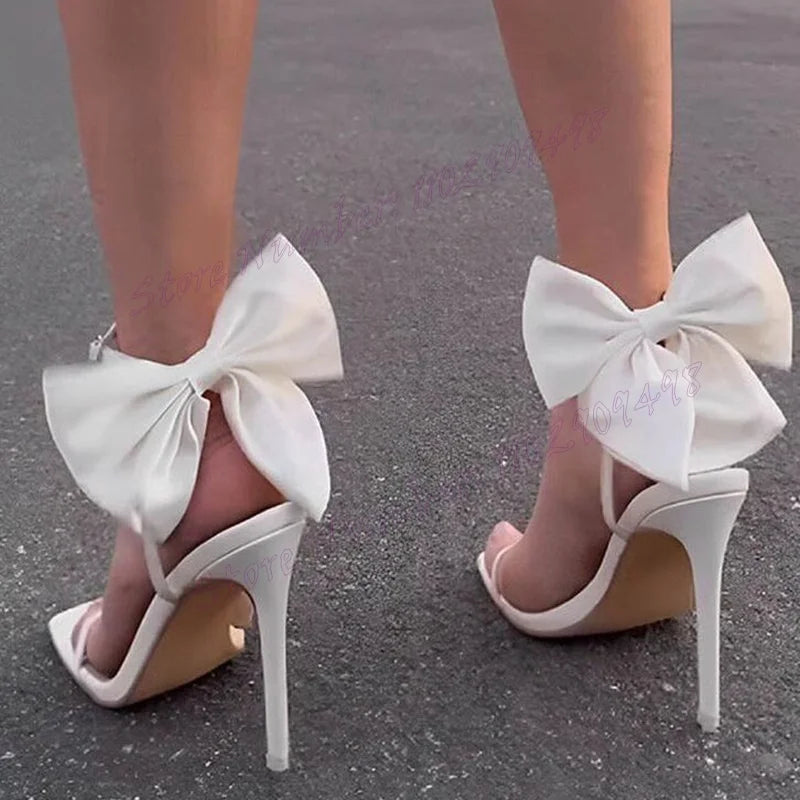 Pink Bow Knot Satin Sandals Slip On Open Toe Shoes