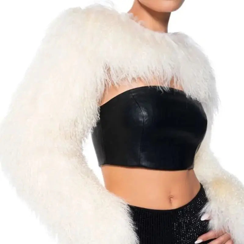 Real Mongolian Sheep Wool Sleeves Elegant Women Cropped Jacket Real Fur Shawl Wraps Cape Evening Party Cloak