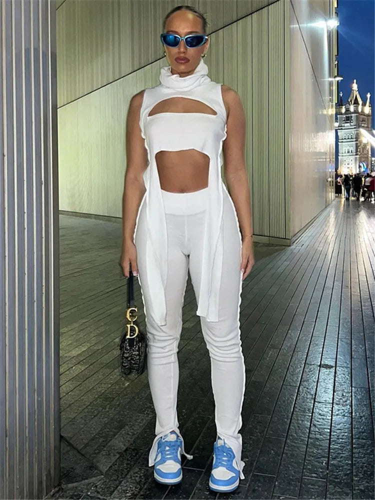 New High Street Women Two Pieces Sets Autumn Slim Solid O-neck Long Pants Sets Casual Daily Clothing