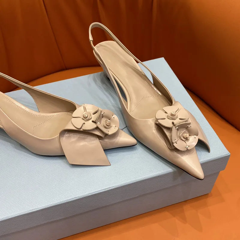 Flower Geometry Design Slingback Pointed Toe Low Heel Sandals