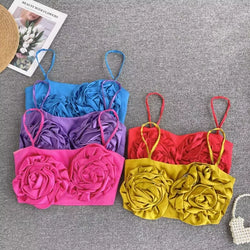 Satin Spaghetti Strap 3D Flowers Solid Colors Pleated