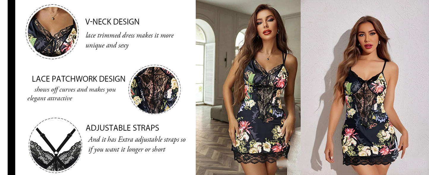 Plus - Size Romantic Lace Lingerie Dresses: Heart/Leopard Prints