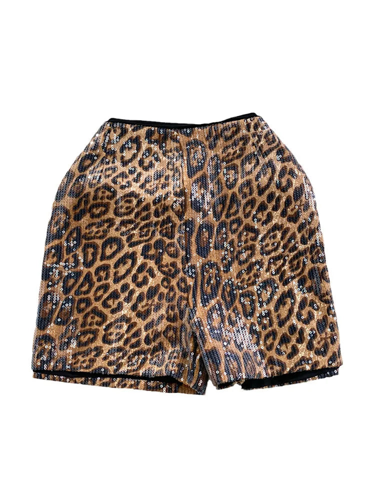 Fashion Women's Sequins Leopard Short