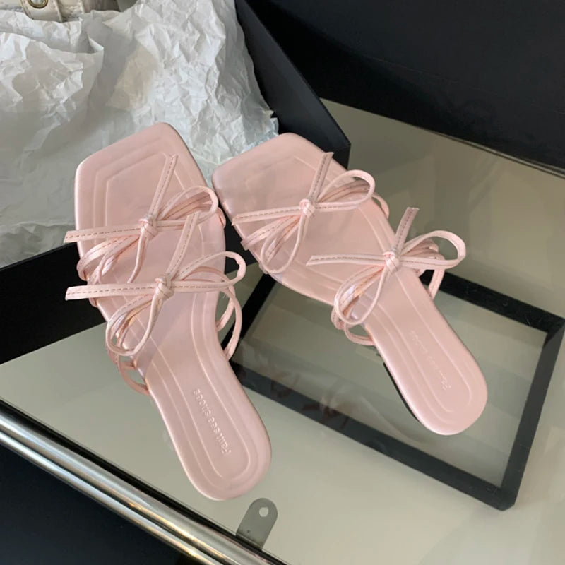 Summer Soft Sole Women Flats Slippers Casual Butterfly-knot Open Toe Shoes Comfort Outdoor Beach Vacation