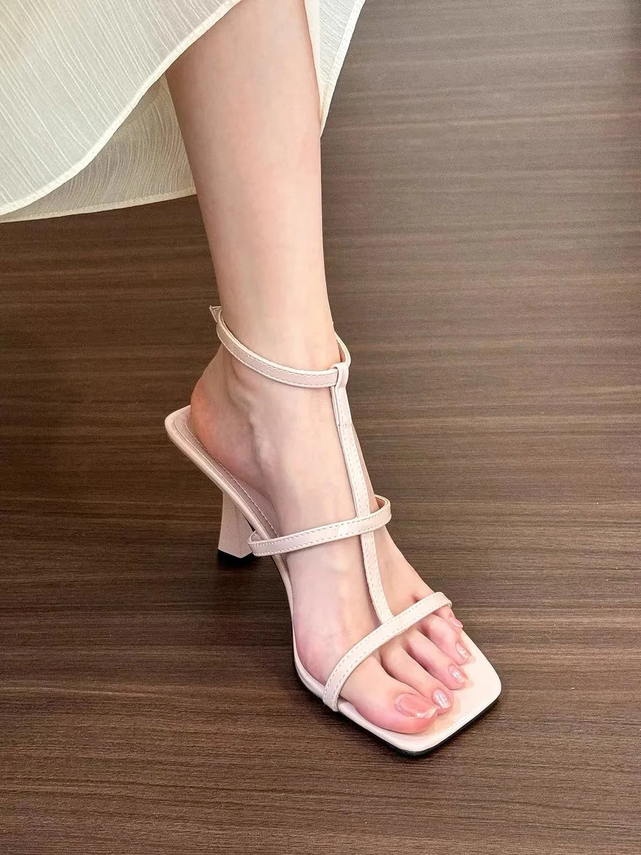 Toe-Open High Heels Women's Fine Heel T-Strap