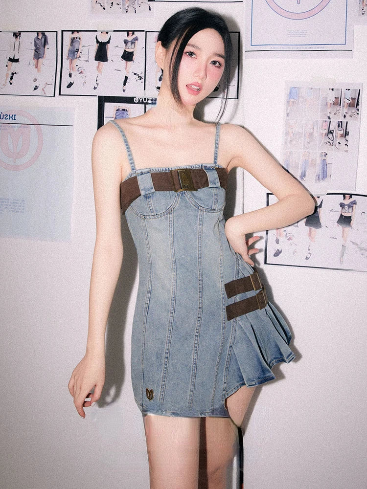 Summer Vintage Fashion Denim Mini Dress