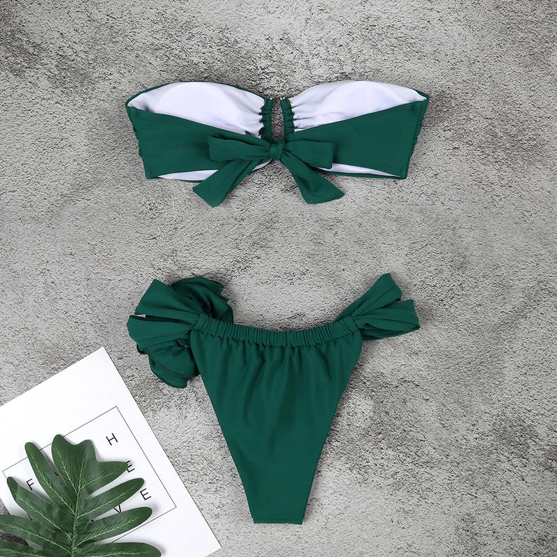 Bikini 3d flower Swimsuit Push-up Bra Bikini Set Two Piece Swim Suit Swimwear Low-waisted Beachwear